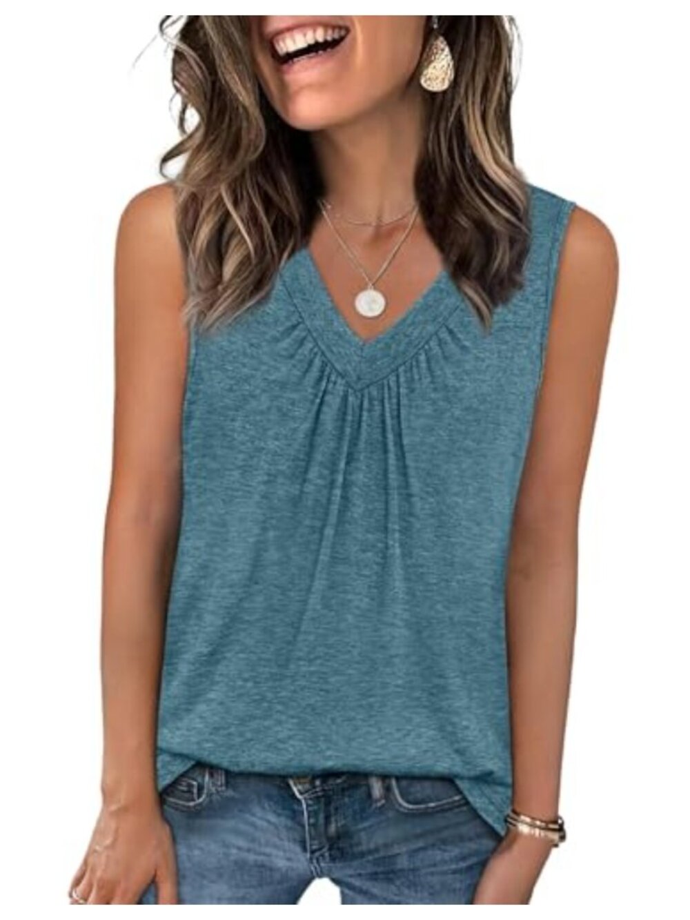 Women's Pleated Tank Top V-Neck Sleeveless Summer Casual Flowy 2026